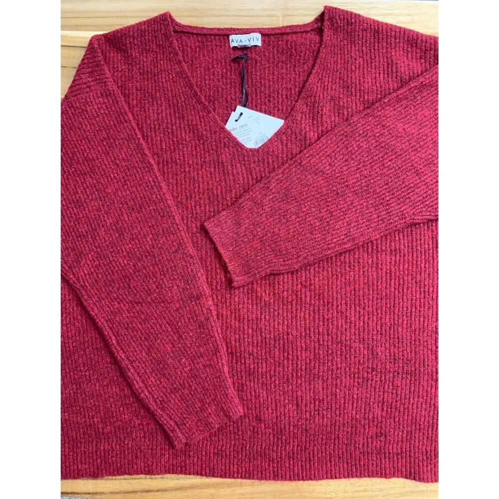 Ava & Viv Women V-Neck 3/4 Sleeves Stretchy Red Knit Winter Sweater Plus Size 3X - Picture 9 of 10